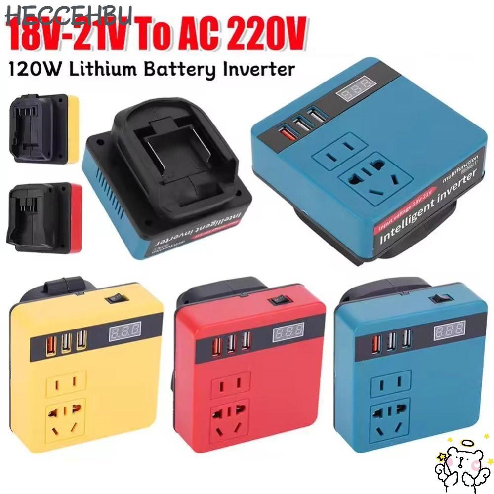 HECCEH31 1Pcs Smart Transformer, Dual Plug 18V 20V To 220V Battery Inverter, Household Multifunctional 120W Outdoor Work Inverter For Makita For Dewalt For Milwaukee 18V Battery