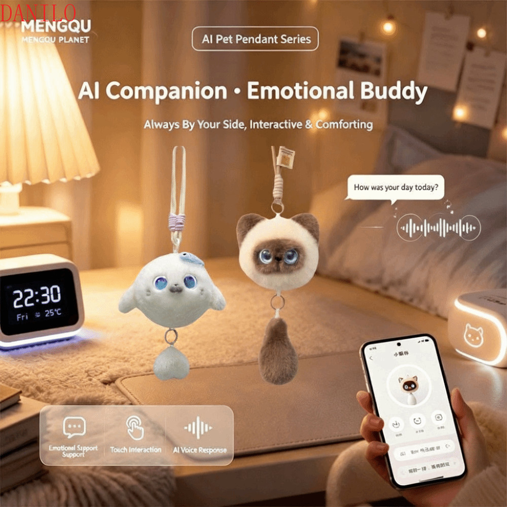 DANILO AI Cat Plush Toy, Intelligent Voice Communication AI Continuous Dialogue AI Cat Spirit Pendant, AI Cute Pets Personal Companion AI Companion Doll KeyChain