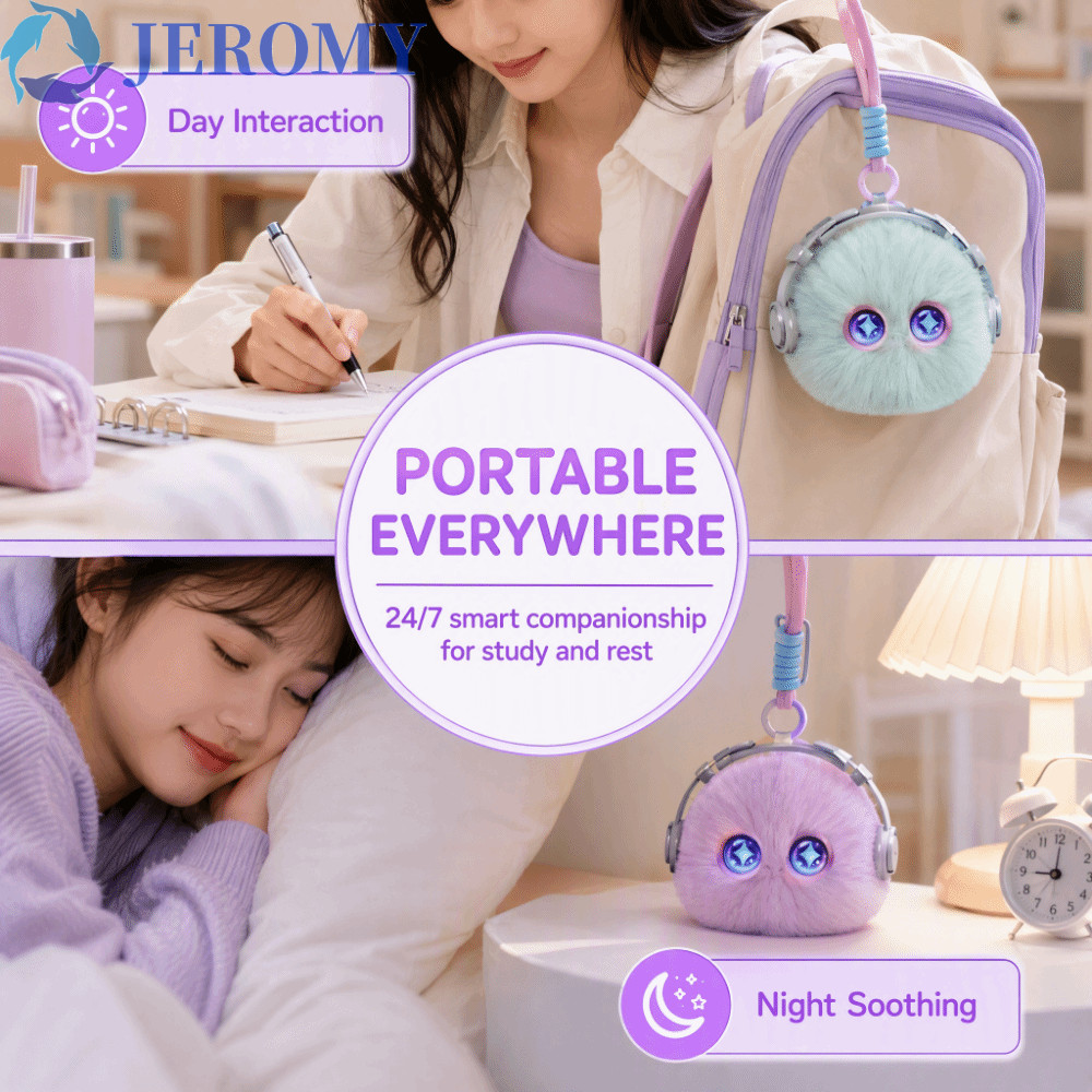 JEROMY AI Cat Keychain, Emotional Support Plush Cute Design AI Plush Companion Pendant, Soft Plush Interactive Talking 66 Languages Interactive AI Cat Plush Toy