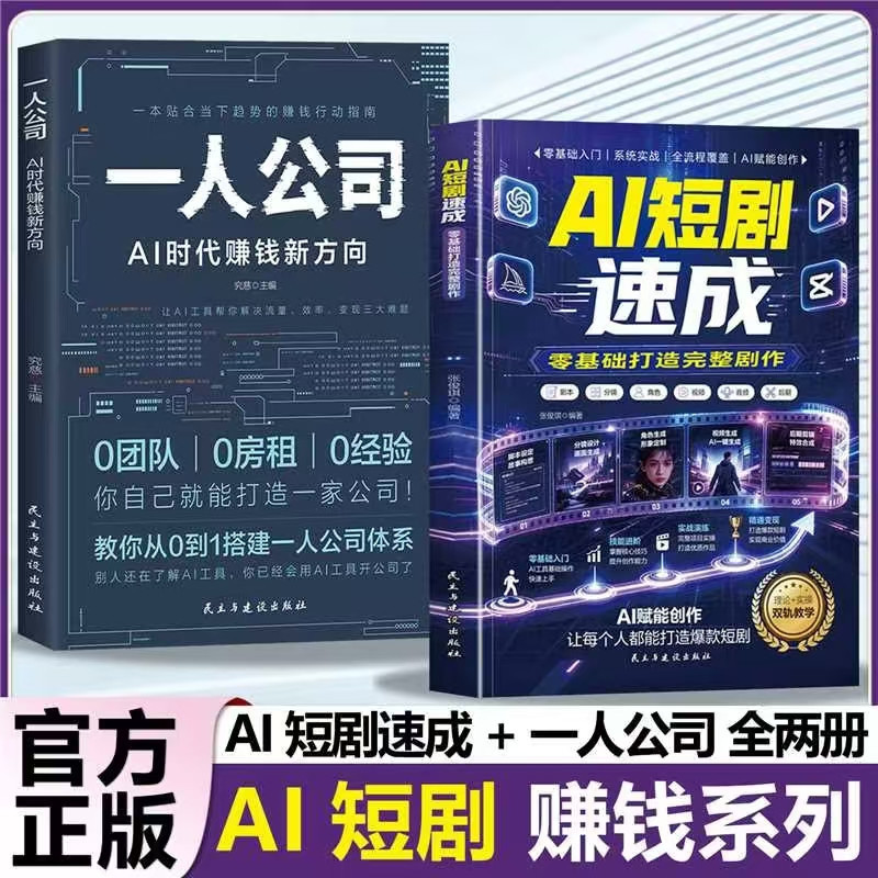 2册一人公司:AI时代赚钱新方向+AI漫剧速成AI短剧速成：零基础 2 Books: The New Direction of Making Money in the AI Era + Quick Start Guide to AI Comics and Short Dramas: Zero Basics
