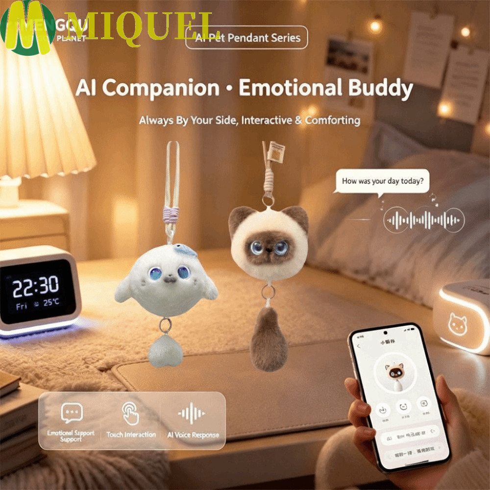 MIQUELZA AI Cat Plush Toy, Winking Interaction AI Continuous Dialogue AI Cat Spirit Pendant, AI Cute Pets Intelligent Voice Communication Personal Companion Voice Chat Toy Pendant