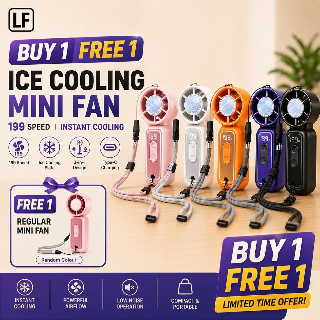 LF Turbo Mini Fan | 199 Speed Ice Cooling Handheld Fan Rechargeable Portable Fan BUY 1 FREE 1