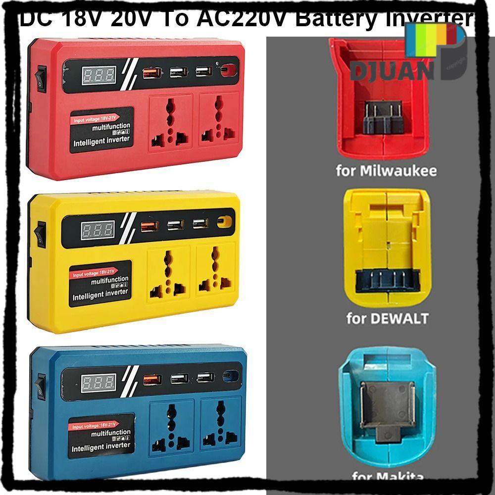 DUOJUAN 1Pcs Smart Transformer, 18v 20v To 220v with 4 USB LED Socket Battery Inverter, Dual Plug Household Multifunctional Outdoor Work Inverter