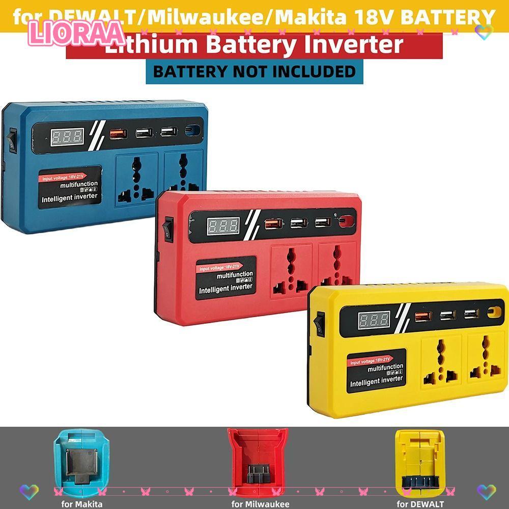 LIORA‌A 1Pcs Battery Inverter, Dual Plug 18v 20v To 220v Smart Transformer, with 4 USB LED Socket Multifunctional Household Outdoor Work Inverter