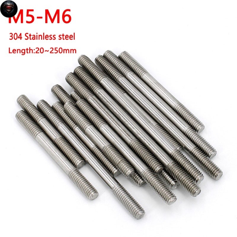 PTS M5 M6 Double End Thread Rod 304 A2 Stainless Steel Headless Stud Bolts Screw Rod Tooth Stick Dual Head Threaded Bar 
