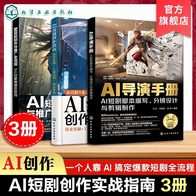 热卖中3册 AI漫剧创作指南 AI导演手册 AI短剧制作与推广全流程参考书 3 Bestselling Books: AI Comic Drama Creation Guide, AI Director's Manual, AI Short Drama Production and Promotion Full Process Reference Book