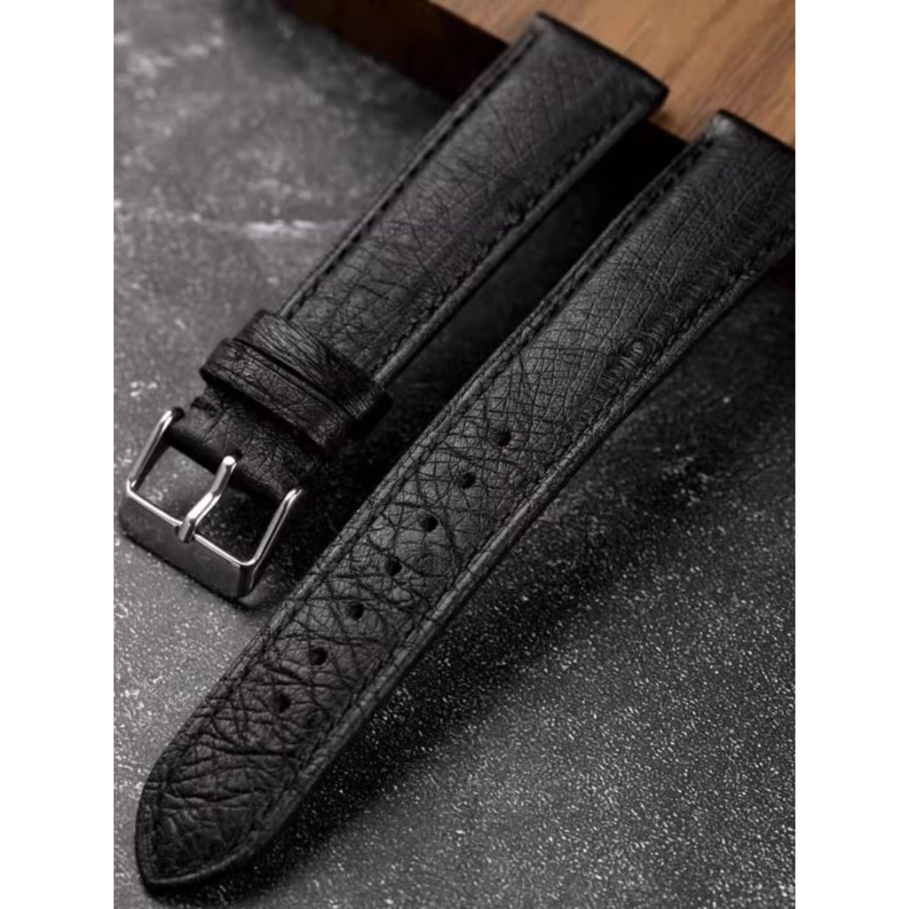 tali jam smart watch watch strap Tali kulit burung unta hitam buatan tangan 1819 20MM 21MM 22MM gelang aksesori jam tangan kulit