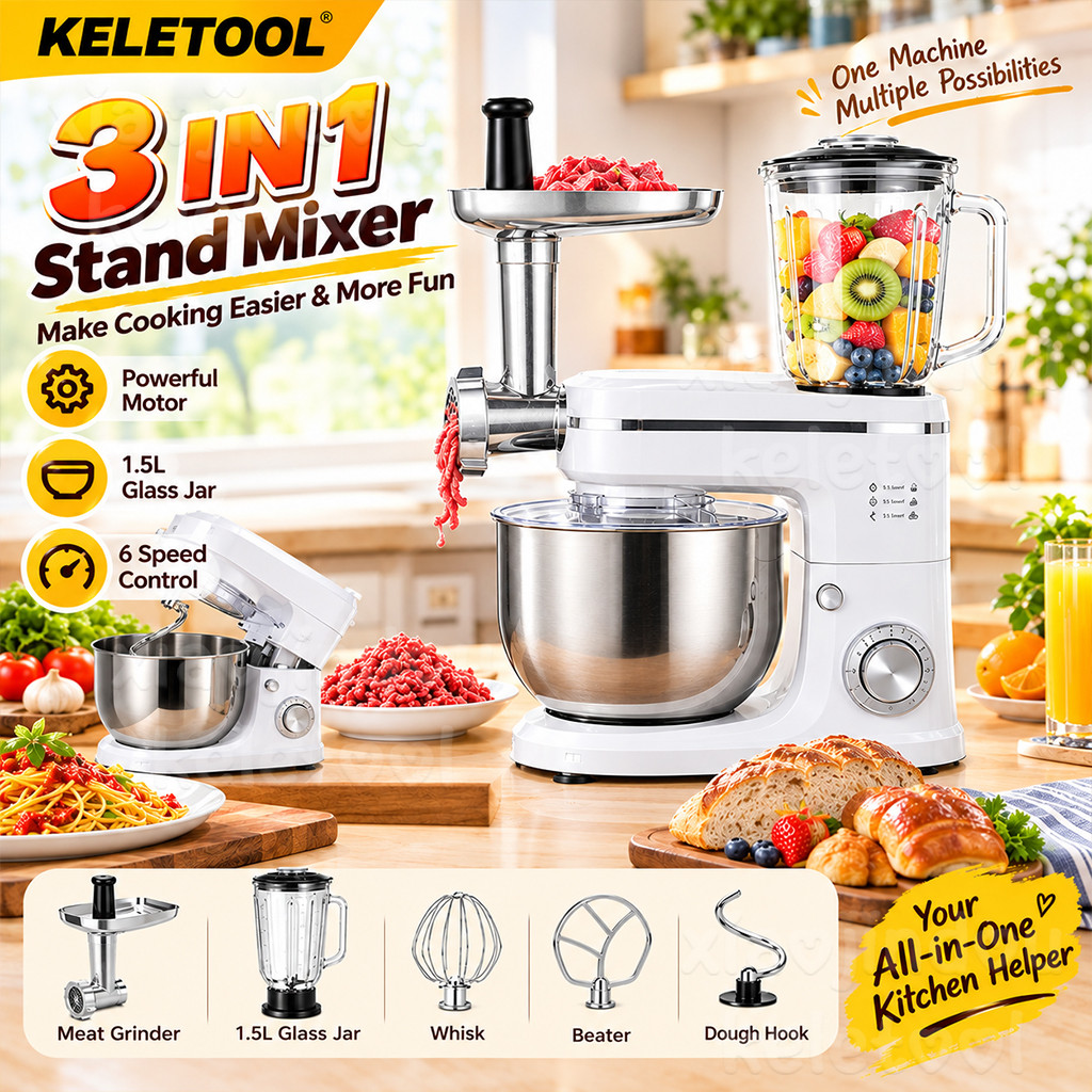 10L Stand Mixer 6 Speed Electric Dough Kneader 3in1 Meat Grinder Blender Mesin Adun Tepung Untuk Kedai Bakeri & Rumah 厨师机 和面机 Home Cooking Helper All-in-One Food Processor