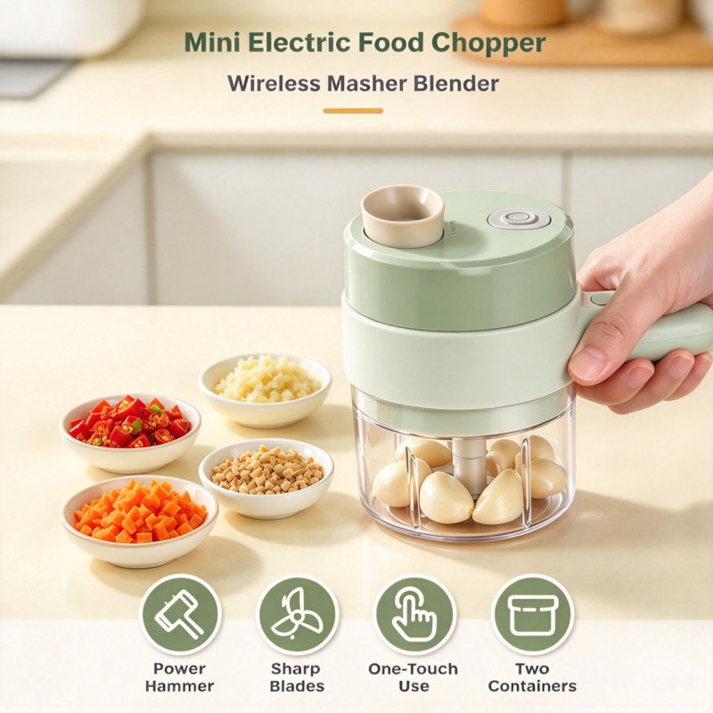 Mini Electric Food Chopper Masher Mesin Pencincang Serbaguna Wireless Dua Bekas Chopper Blender