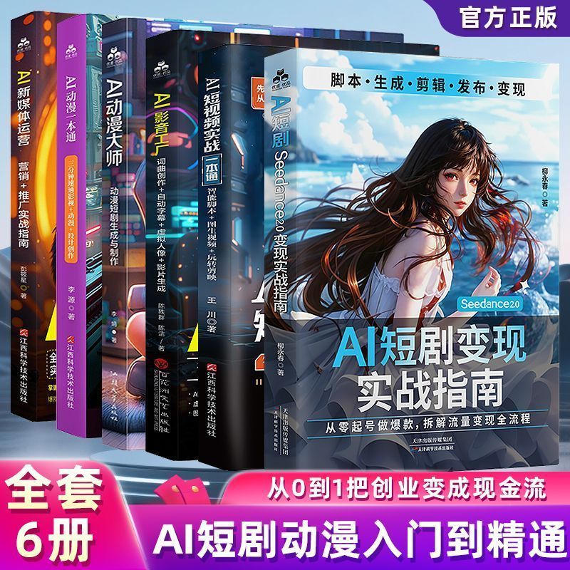 热卖中全6册AI短剧seedance2.0变现实指南+AI动漫大师+AI短视频零基础 Currently on sale: All 6 volumes of AI short drama Seedance 2.0 - A Practical Guide to Realizing Dreams + AI Animation Master + AI Short Video from Scratch