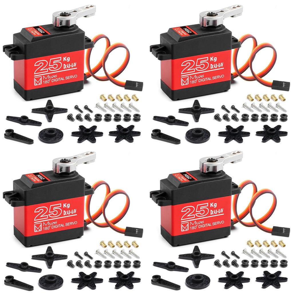 Motor Servo Tork Tinggi 25KG, Servo Stereng RC Miuzei dengan Gear Logam Tahan Air, Serasi dengan Kereta RC 1/8, 1/10, dengan Horn 25T 180 Darjah (4)