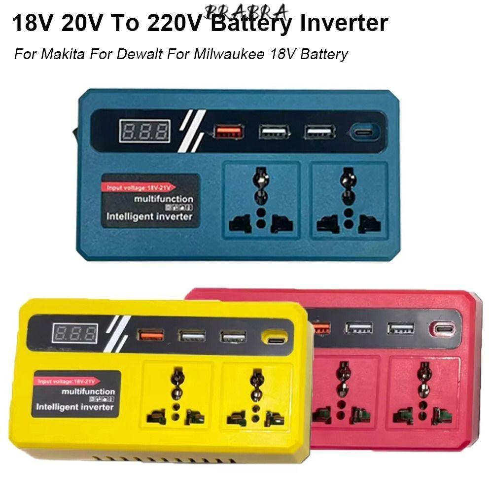 BRABRA 1Pcs Smart Transformer, 18v 20v To 220v Dual Plug Battery Inverter, Household 120W Multifunctional Outdoor Work Inverter For Makita For Dewalt For Milwaukee 18V Battery