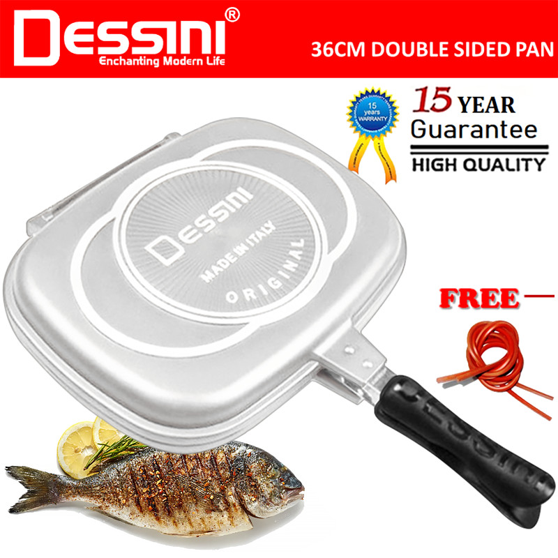 DESSINI ITALY DP-36 Granite Aluminium Non Stick Double Sided Pressure Grill Fry Pan Cookware Tool (36cm)