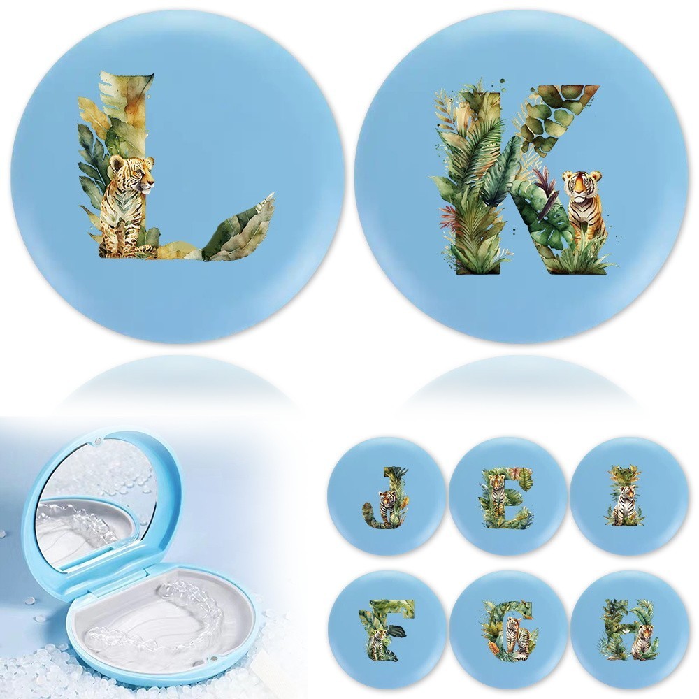 Portable Orthodontic Retainer Storage Jungle Tiger Letter Pattern Travel Milk Teeth Box Aligner Case Brace With Mirror