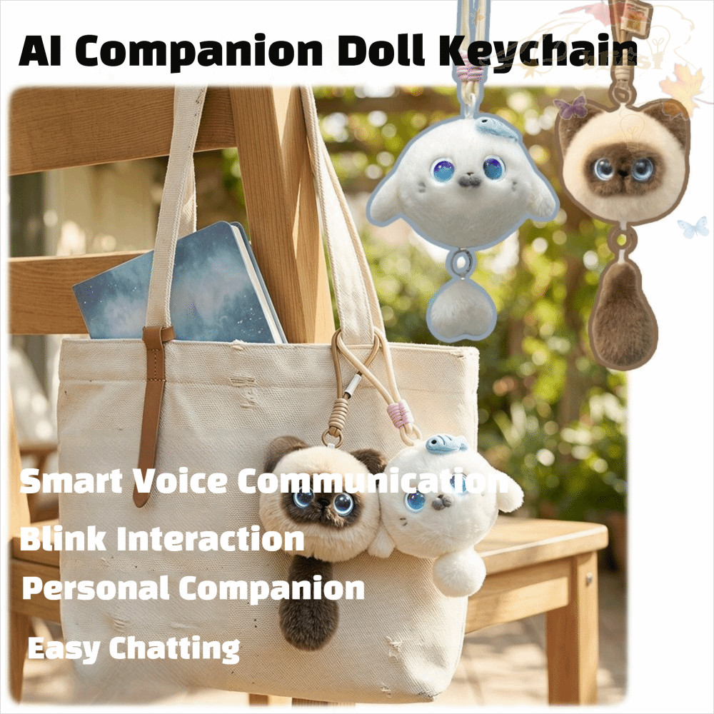 BLISS AI Cat Spirit Pendant, AI Continuous Dialogue Intelligent Voice Communication AI Cat Plush Toy, Winking Interaction AI Cute Pets Relaxing Chat AI Companion Doll KeyChain