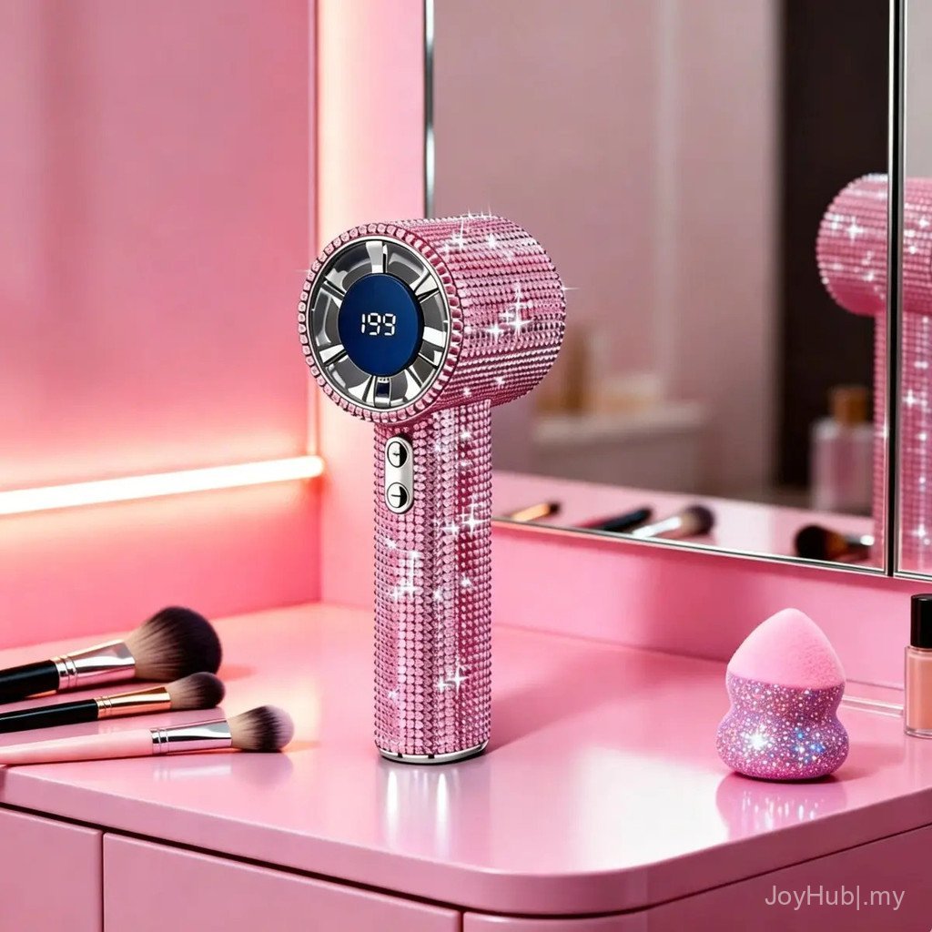 Kipas Tangan Bling Queen Diamond, Kipas Mini Mudah Alih dengan Paparan Digital, Kipas Peribadi Boleh Dicas Semula dengan Kelajuan Boleh Laras untuk Perjalanan, Solekan, Luar, Hadiah Wanita