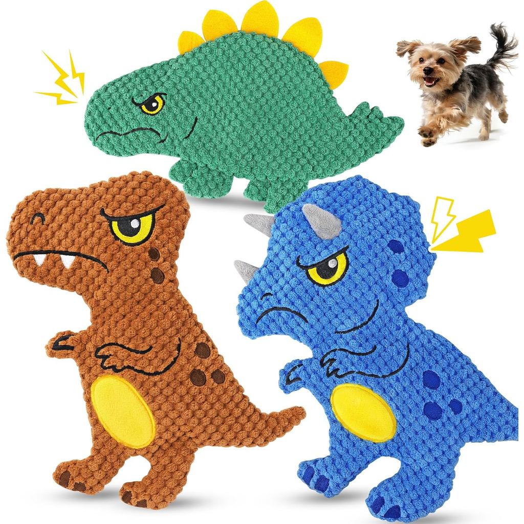 Mainan Anjing Berbunyi KIPRITII untuk Anjing yang Suka Mengunyah, Mainan Kunyah Dinosaur Tanpa Isian untuk Anjing Kecil di Bawah 35 lbs, Mainan Interaktif Berbunyi untuk Menghiburkan Mereka
