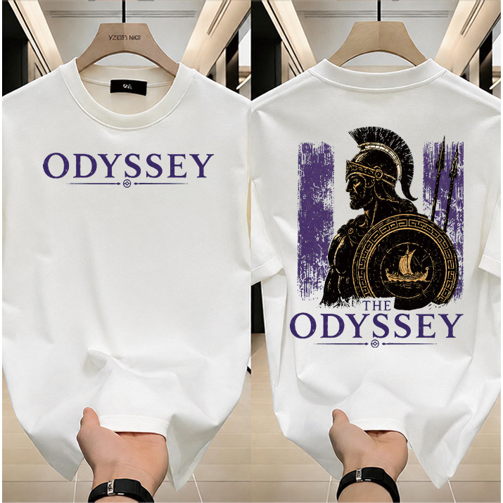 24H SHIP Trend T-Shirt kasual ODYSSEY kata-kata Yunani kuno armor pejuang dicetak THE ODYSSEY gaya