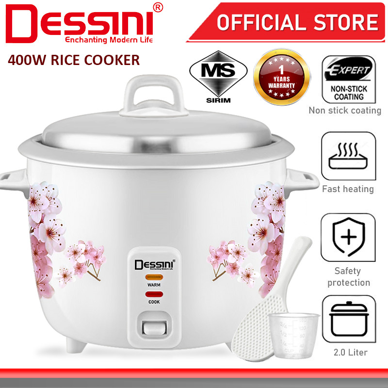 DESSINI ITALY 2.0L Electric Rice Cooker Non Stick Aluminium Inner Pot Soup Warmer Multicooker Pengukus Periuk Nasi
