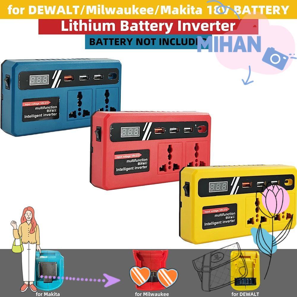 MIHAN 1Pcs Battery Inverter, with 4 USB LED Socket 18v 20v To 220v Smart Transformer, Multifunctional Household Dual Plug Outdoor Work Inverter