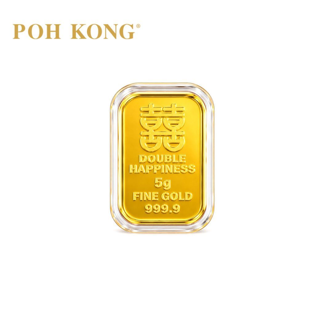 POH KONG 999/24K Pure Yellow Gold Double Happiness Gold Bar (5G)