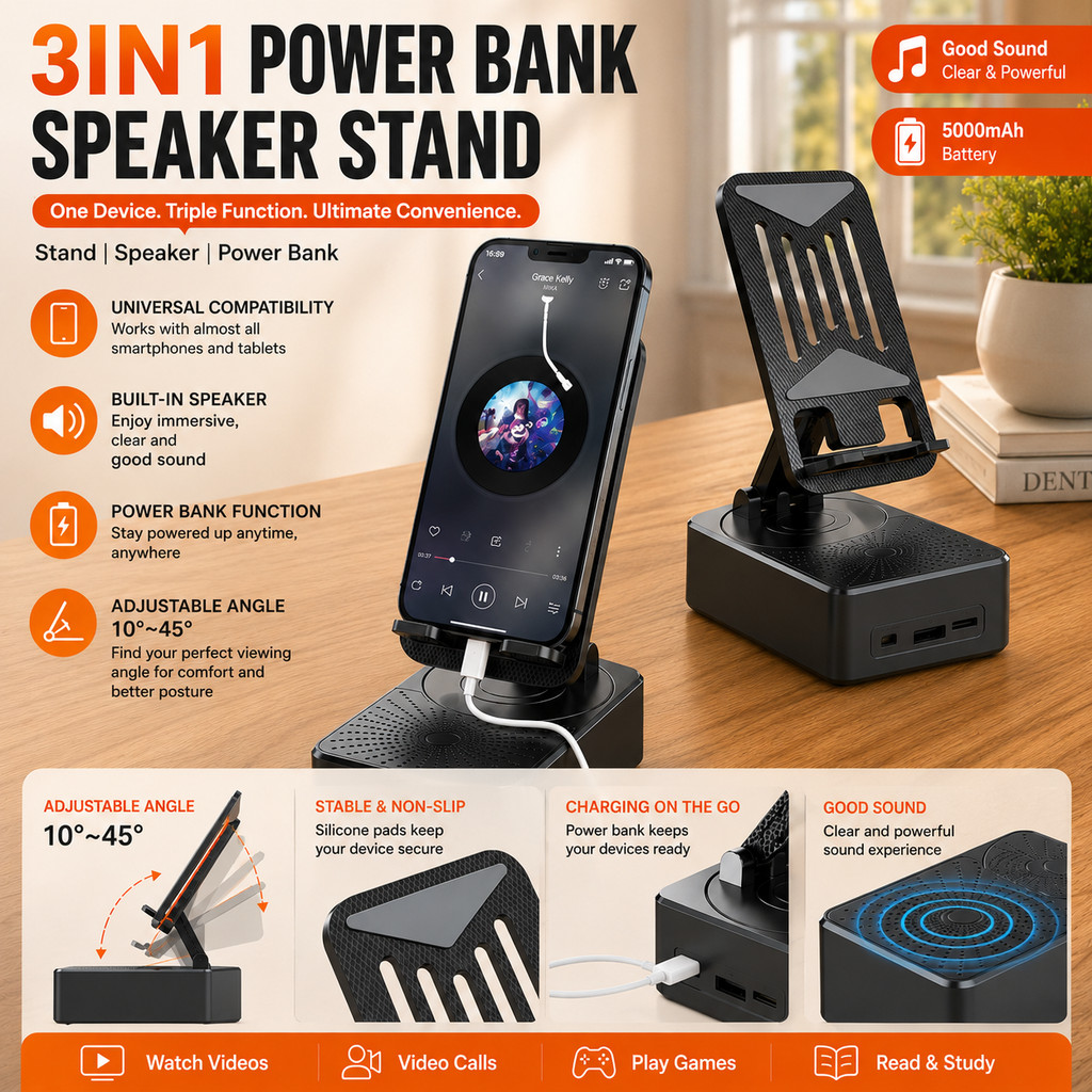 [ Gstore ] 3-in-1 Stand Holder Bluetooth V5.3 Multifunctional Desktop Live Broadcast Stand Speaker Phone Holder