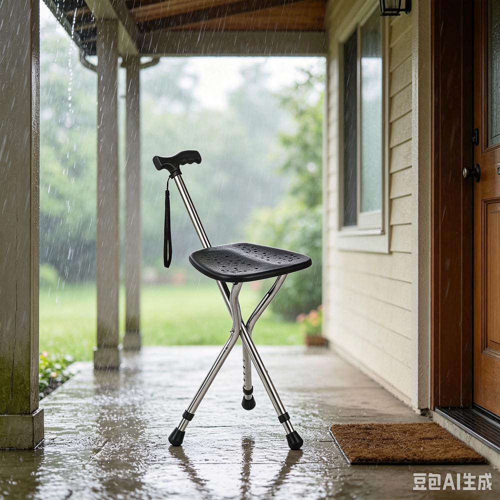 Cane Stool Elderly Anti-slip Folding Cane Chair、walking aid、walking cane、tongkat orang tua、tongkat lipat、tongkat 4 kaki、Foldable walking stick for elderly、 kaki 4、拐杖椅子