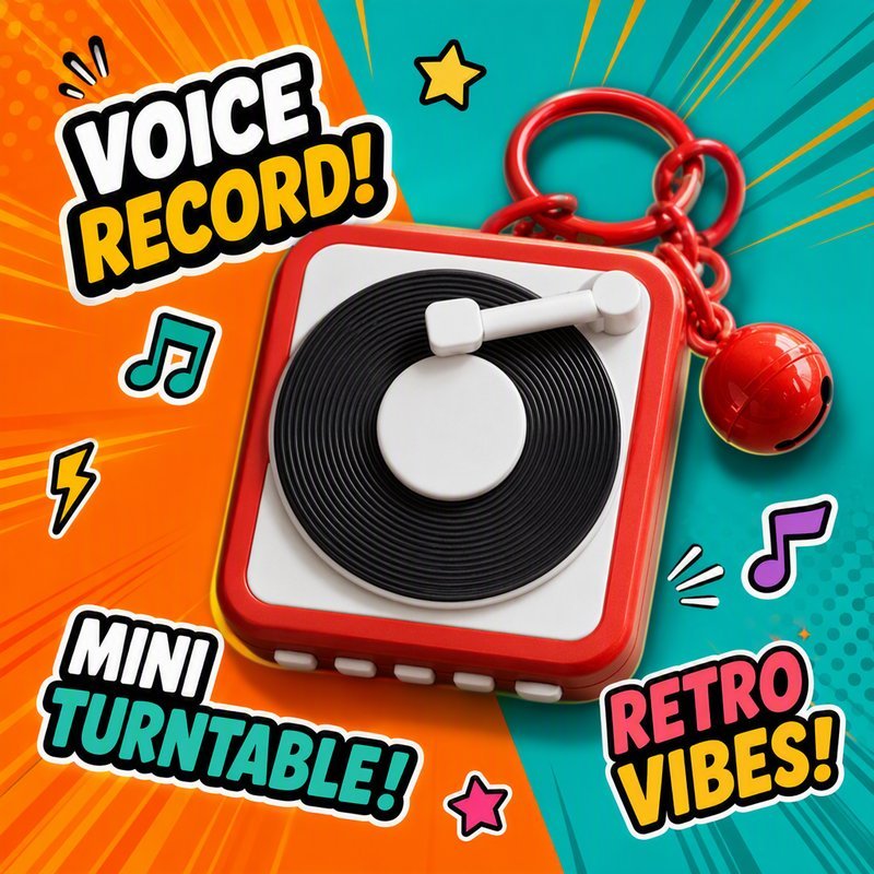 Vintage Gramophone Keychain Retro Music Box Mini Record Player with Voice Record Cute Kids Adults