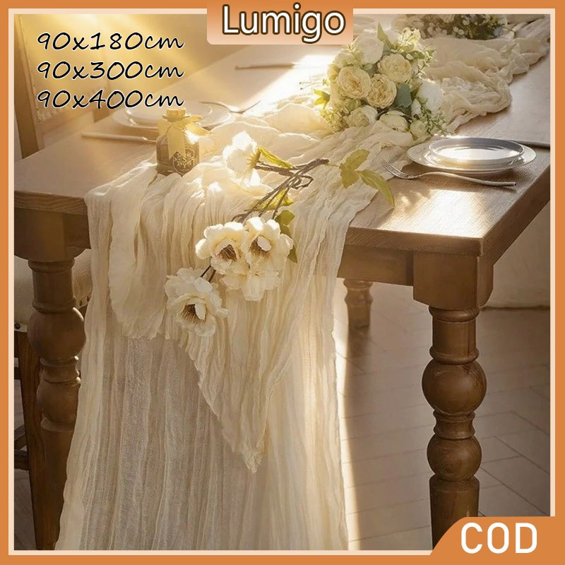 180/300/400cm Wrinkled Table Flag, Cheese Cloth Table Runner, Wedding Reception Decoration, Bridal Shower, Holiday Party