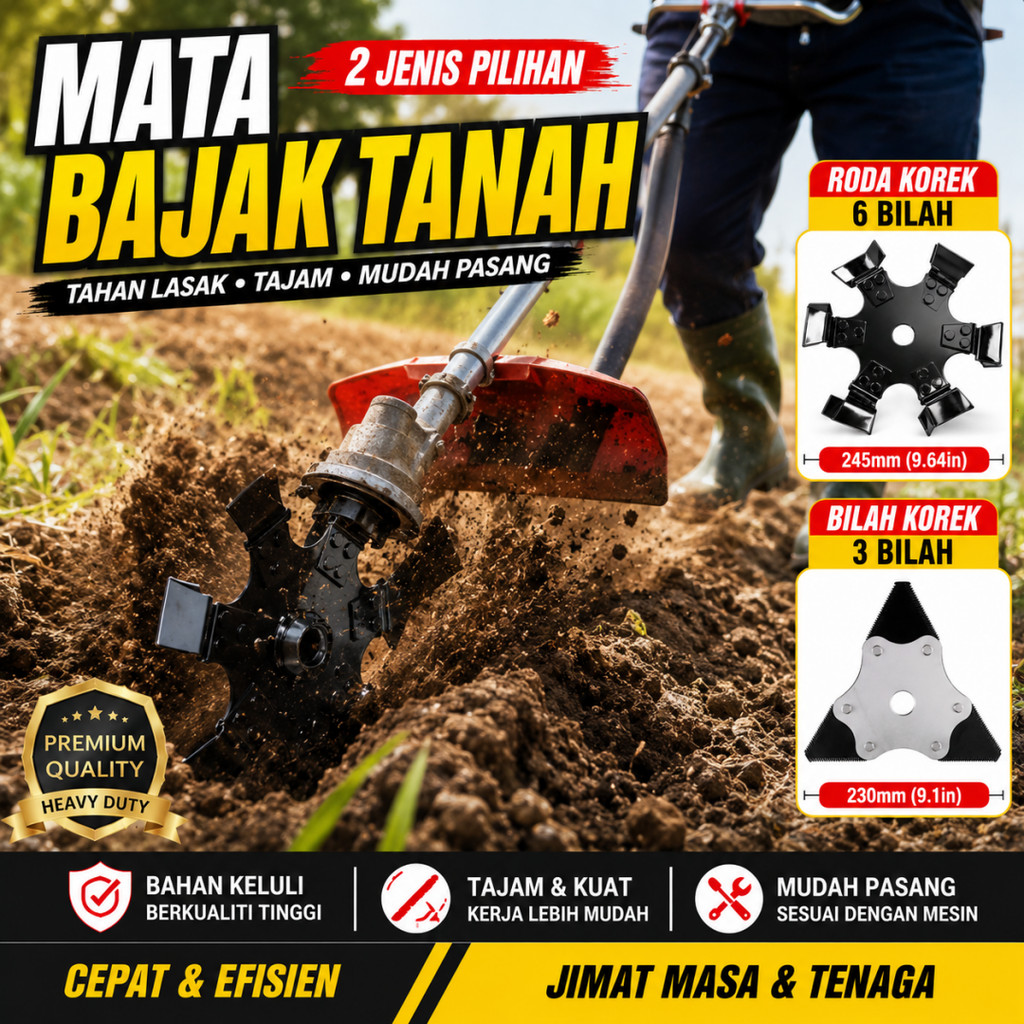 Mata Bajak Tanah Heavy Duty 6 Bilah Keluli Mata Penggembur Tanah Pembuat Alur Potong Rumput Untuk Brush Cutter Mesin