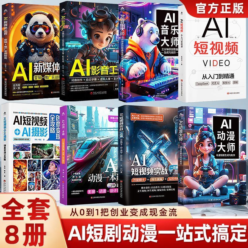 正版 书籍全4册AI动漫大师+AI短视频实战一本通+AI动漫+新媒体影视短剧制作All 4 volumes of AI animation master AI short video