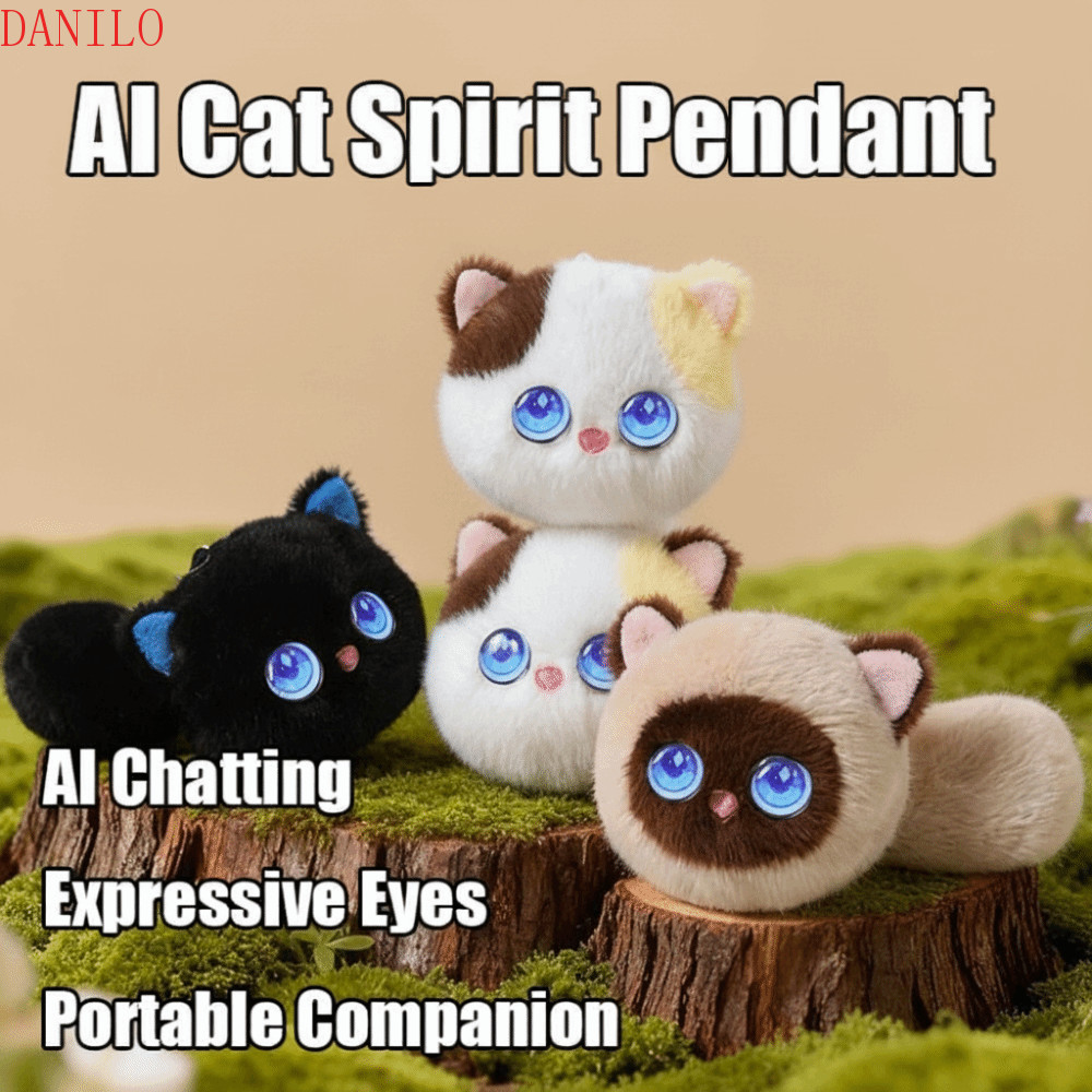 DANILO AI Cat Plush Toy, Winking Interaction AI Continuous Dialogue AI Cat Spirit Pendant, AI Cute Pets Personal Companion Intelligent Voice Communication Voice Chat Toy Pendant