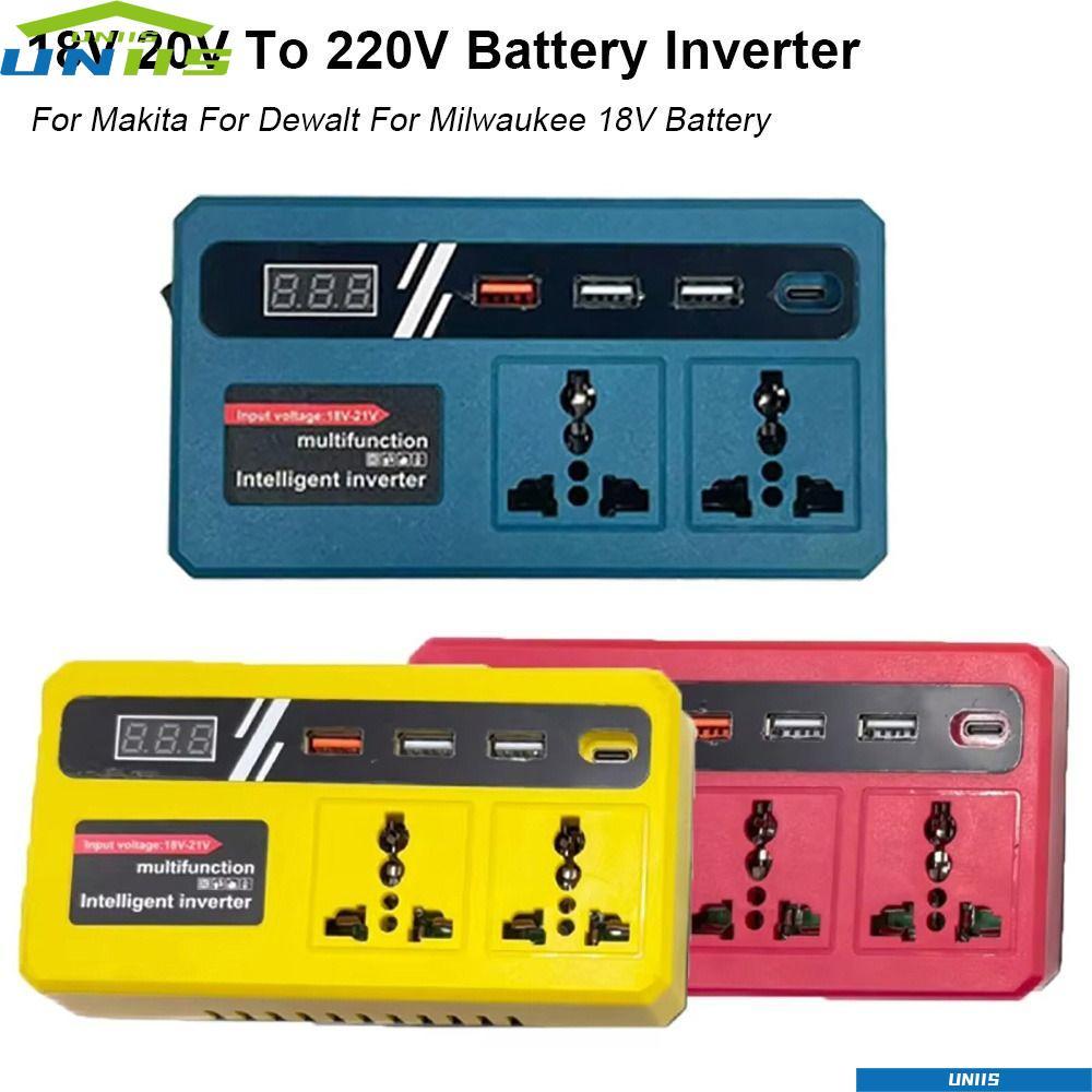 UNIIS 1Pcs Battery Inverter, Dual Plug Multifunctional Smart Transformer, Household with 4 USB LED Socket 18v 20v To 220v Outdoor Work Inverter