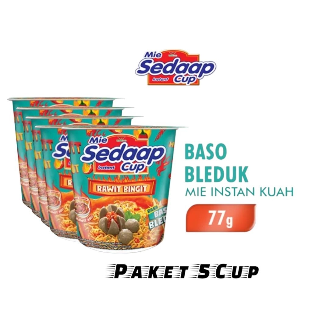 Mie Sedaap Baso Bleduk Mie instan kuah kemasan Cup 77g(Harga untuk 5Cup)