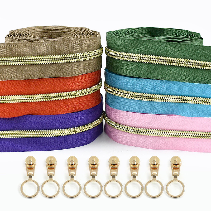 5M Zippers+ 5Pcs Zipper Slider 5# Nylon Zips Tape Garment Bag Zips Repair Kit DIY Sewing Accessories