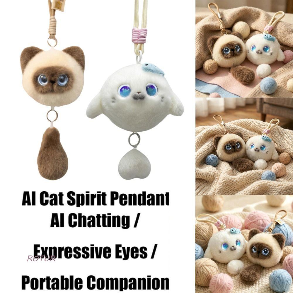 ROTUR AI Cat Plush Toy, Personal Companion Winking Interaction AI Cat Spirit Pendant, AI Cute Pets AI Continuous Dialogue AI Companion Doll KeyChain