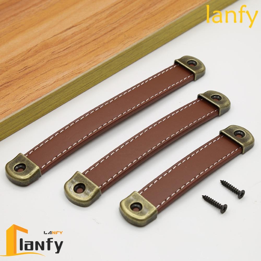 LANFY Leather Handle, Soft Zinc Alloy Drawer Handle, Vintage Square 96/128/160mm With Screws Cabinet Pulls Gift Box