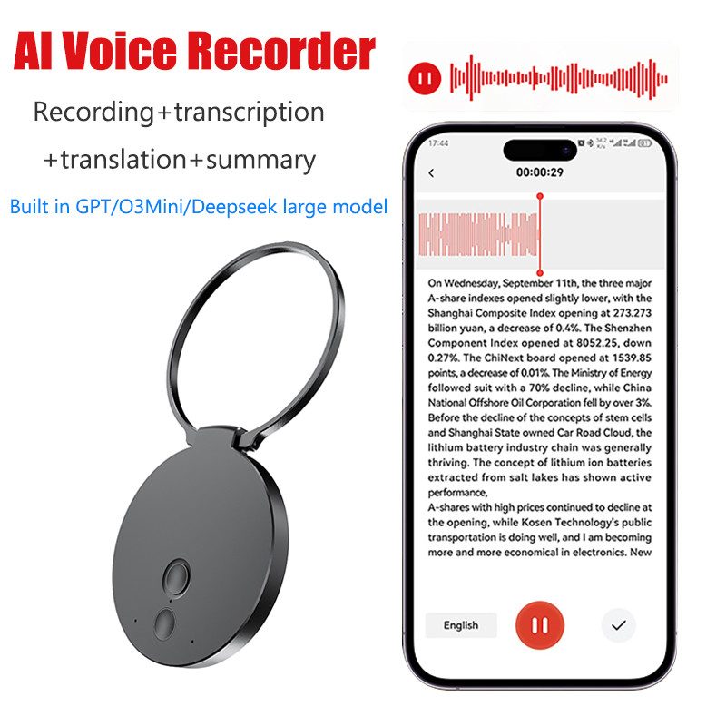 AI ChatGPT Voice Recorder 8 Mini Keychain Magnetic Dictaphone 256GB Intelligent Summarization Real-Time Recording Device