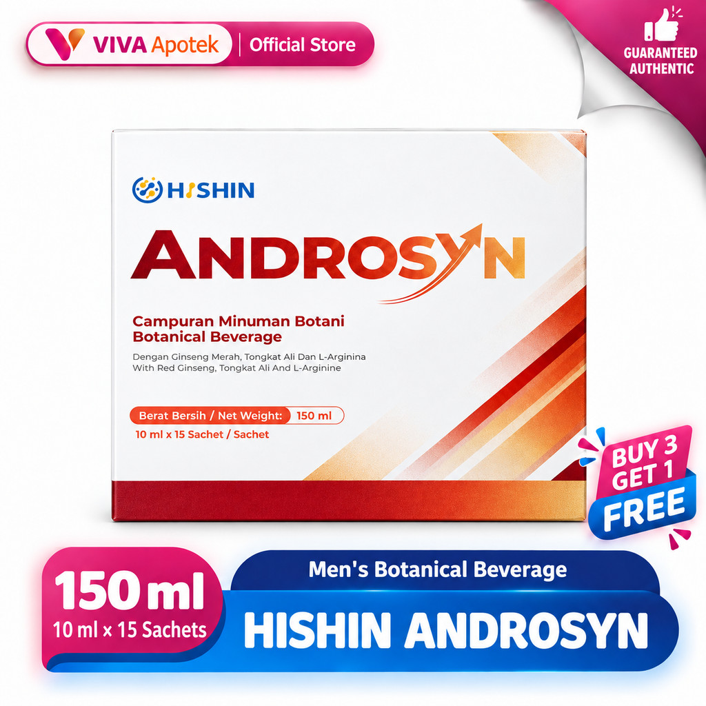 [VIVA Apotek] HISHIN Androsyn Botanical Beverage with Red Ginseng, Tongkat Ali & L-Arginine | Support Energy & Men’s Vitality