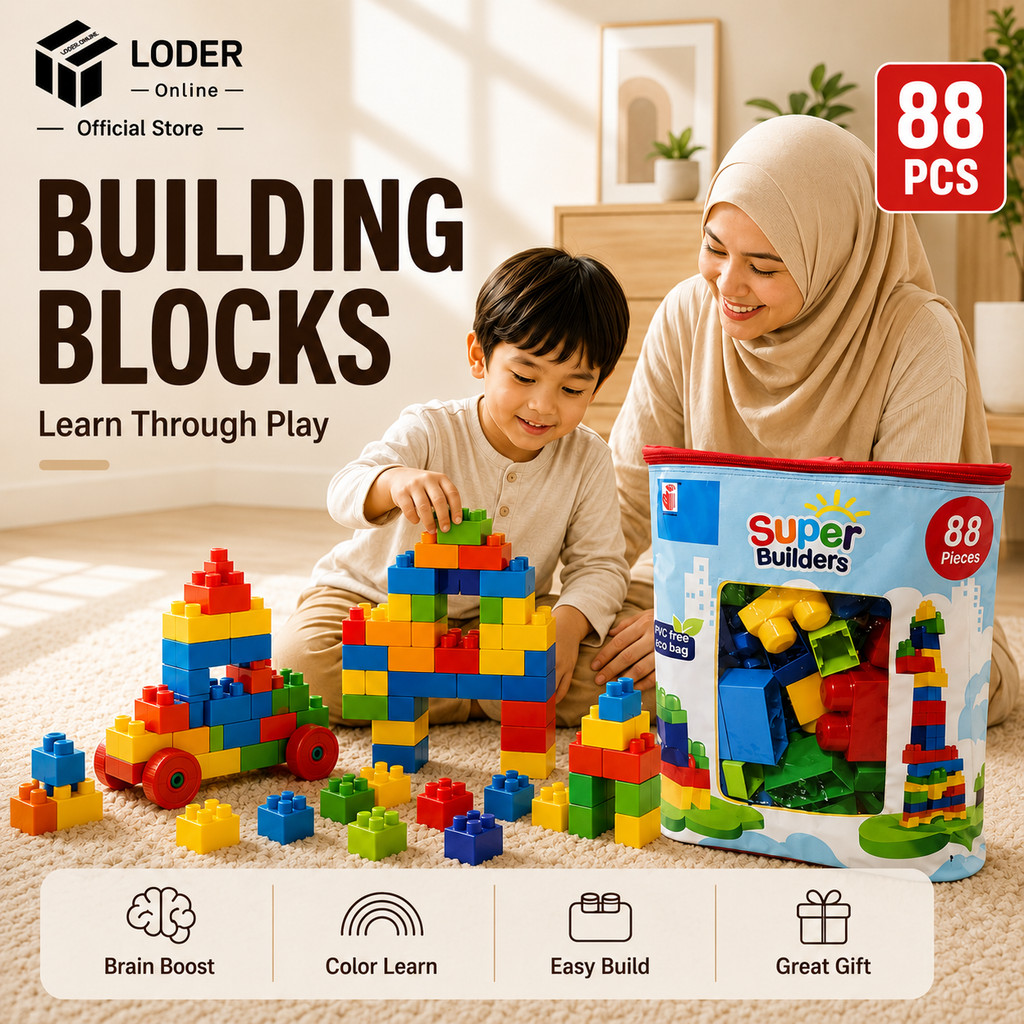LODER 88pcs Kids Building Blocks Toy Colorful Large Blocks Educational Toy for Toddlers Early Learning
