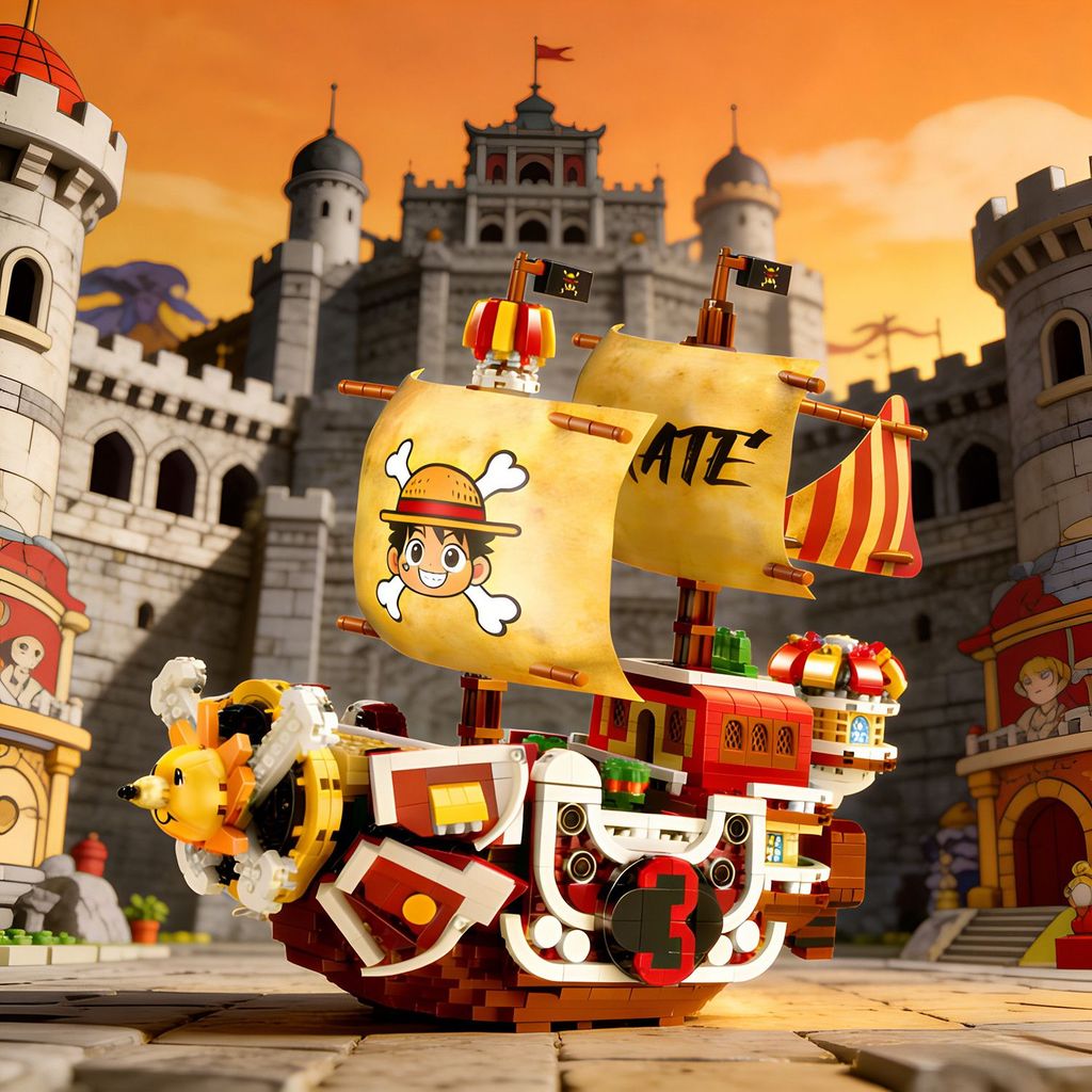 2026 New Style Compatible Lego One Piece Building Block Series Sunshine Pirate Ship Boys Girls Educational Building Block Toy Gift20260731 2026新款兼容乐高海贼王积木系列阳光号海贼船男女孩益智拼搭积木玩具礼物20260731
