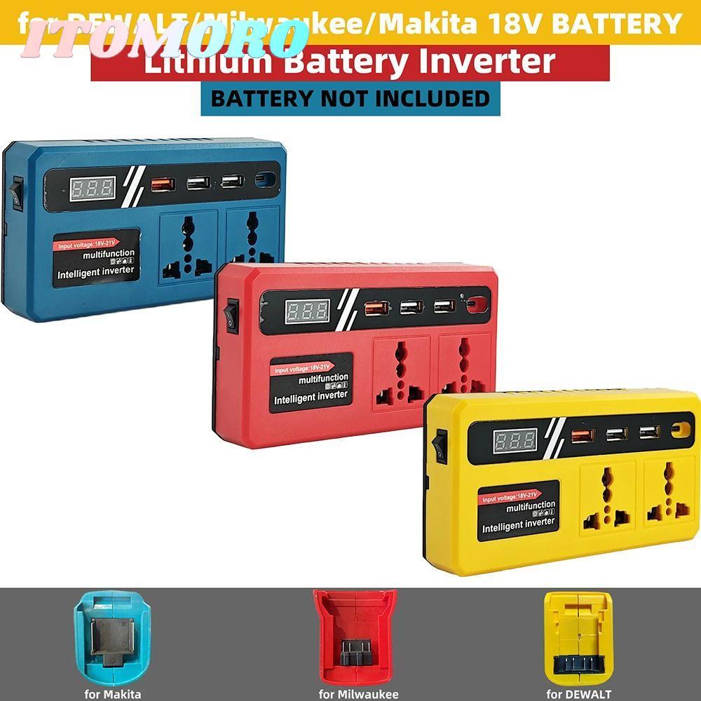ITOMORO 1Pcs Battery Inverter, Dual Plug 18v 20v To 220v Smart Transformer, 120W Multifunctional Household Outdoor Work Inverter For Makita For Dewalt For Milwaukee 18V Battery