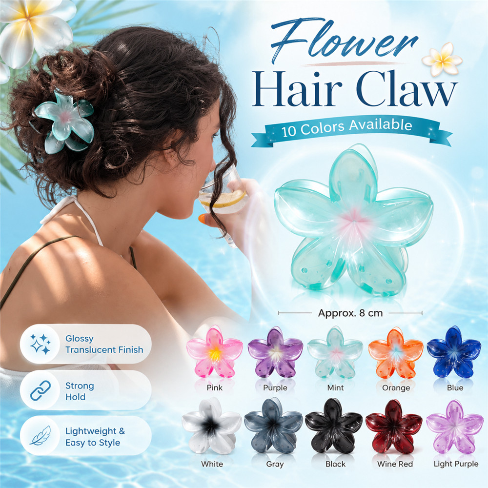 Large 8CM Frangipani Clip Gradient Flower Large Clip Hair Accessory Super Fairy Back Head Hair Arrangement Shark Clip