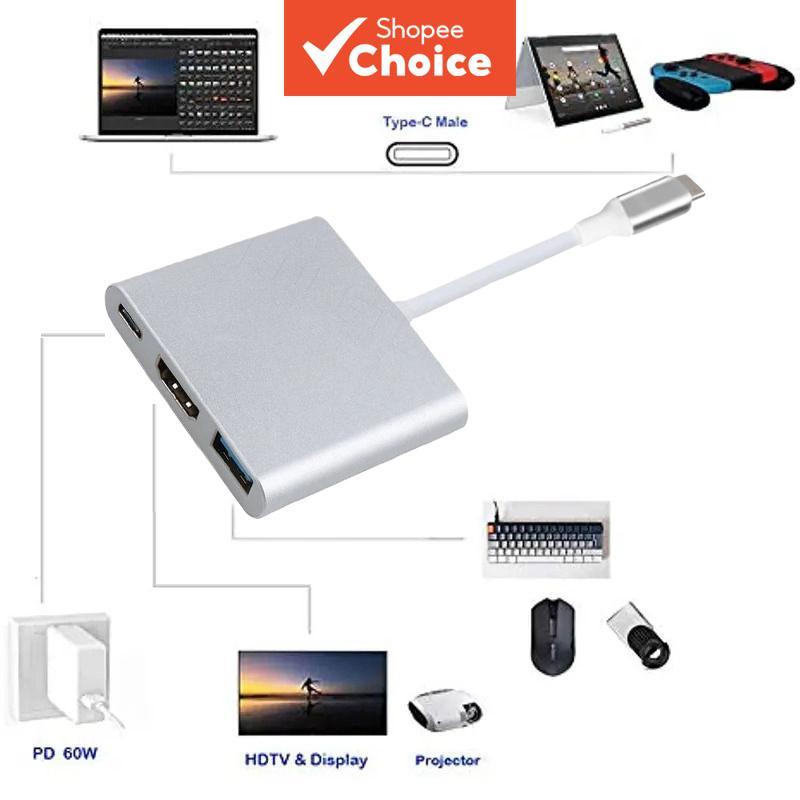 4K HD HDMI-Compatible USB-C Adapter, 3-in-1 Docking Station, PD Charging Splitter for Laptops, Notebooks, Mobile Phones Penyesuai USB-C 4K HD HDMI-Serasi, Stesen Dok 3-dalam-1, Pengecas PD Splitter untuk Komputer Riba, Buku Nota, Telefon Bimbit
