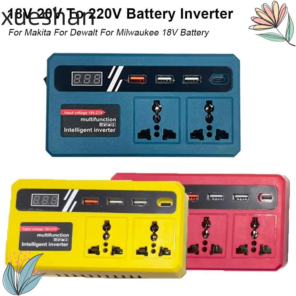 XUESHAN 1Pcs Smart Transformer, 18v 20v To 220v Multifunctional Battery Inverter, with 4 USB LED Socket Household Dual Plug Outdoor Work Inverter