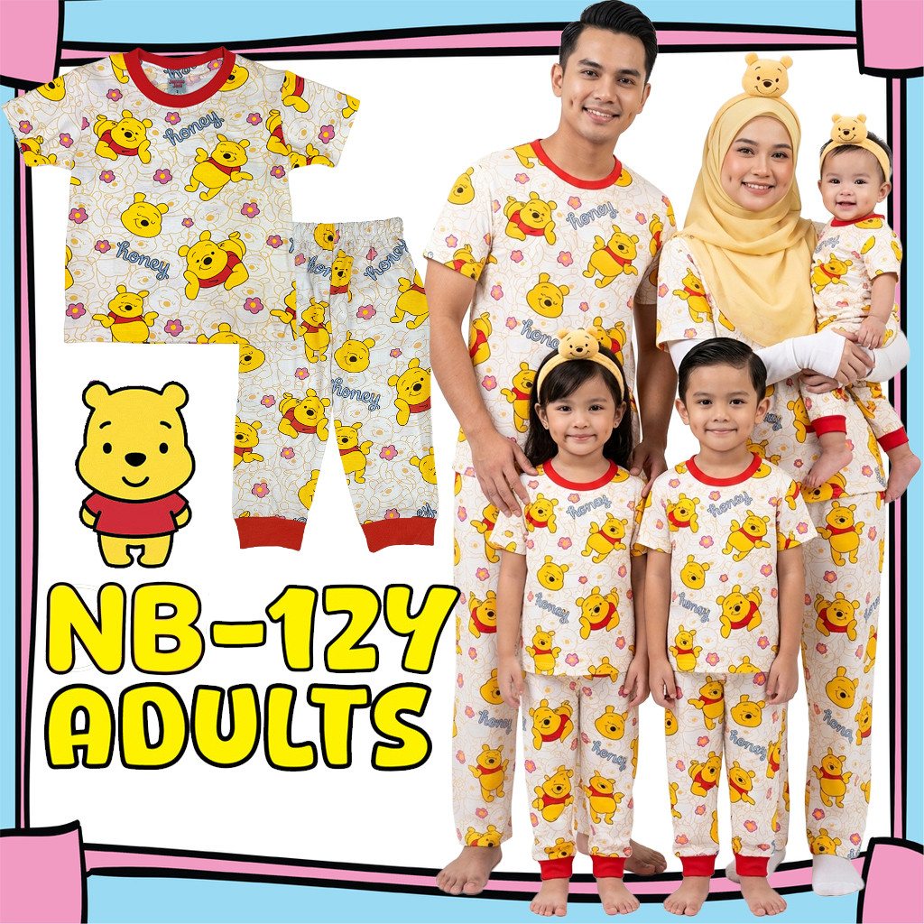 (NB-Adult) YELLOW POH HONEY Pajamas Cotton Kids Sedondon Pyjama Baju Tidur Budak Bayi Family Set Plus Size Adult