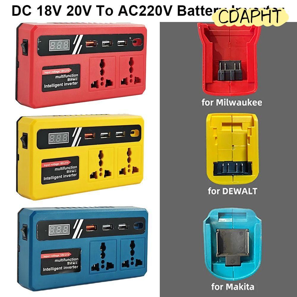 CDAPHT 1Pcs Battery Inverter, Multifunctional Dual Plug Smart Transformer, 18v 20v To 220v 120W Household Outdoor Work Inverter For Makita For Dewalt For Milwaukee 18V Battery