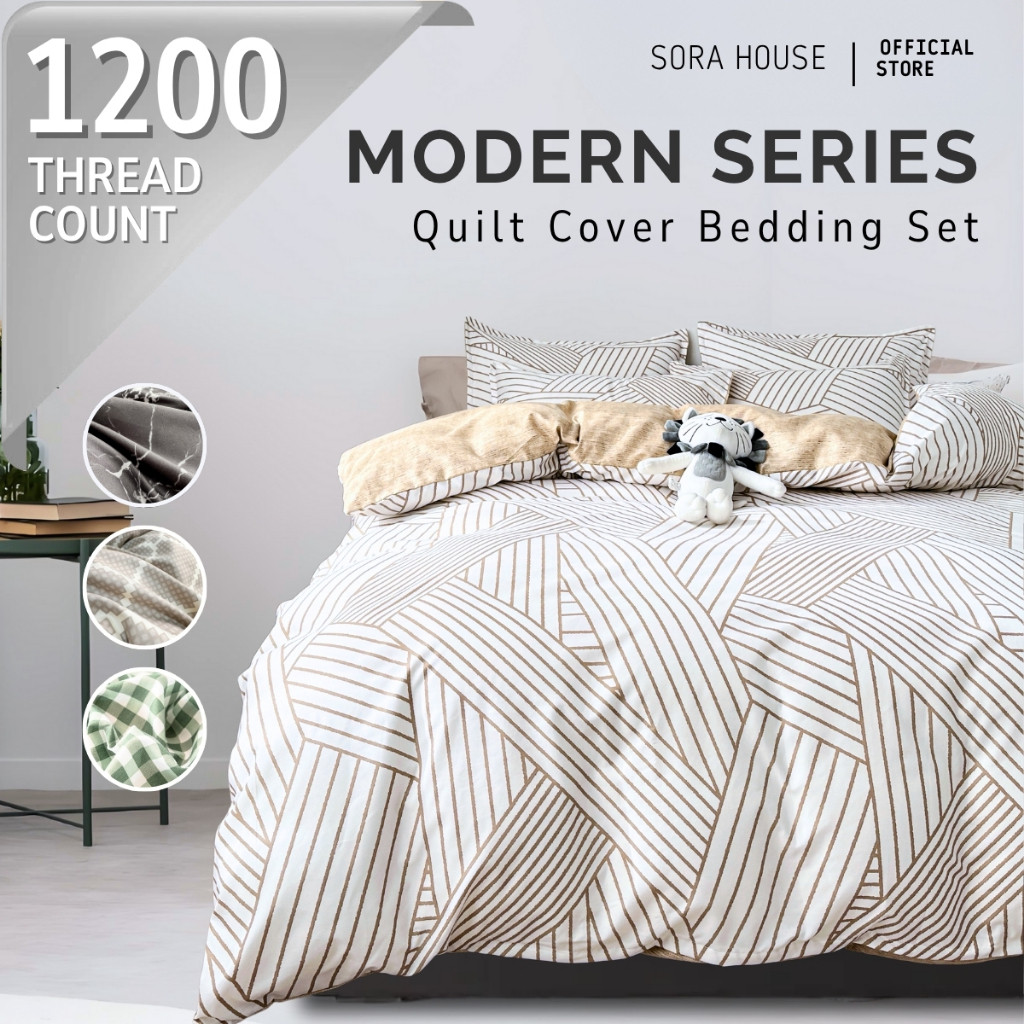 SORA Hotel Quilt Cover Bedsheet Set Cadar Fitted Sarung Comforter Sarung Bantal Single Queen A#1