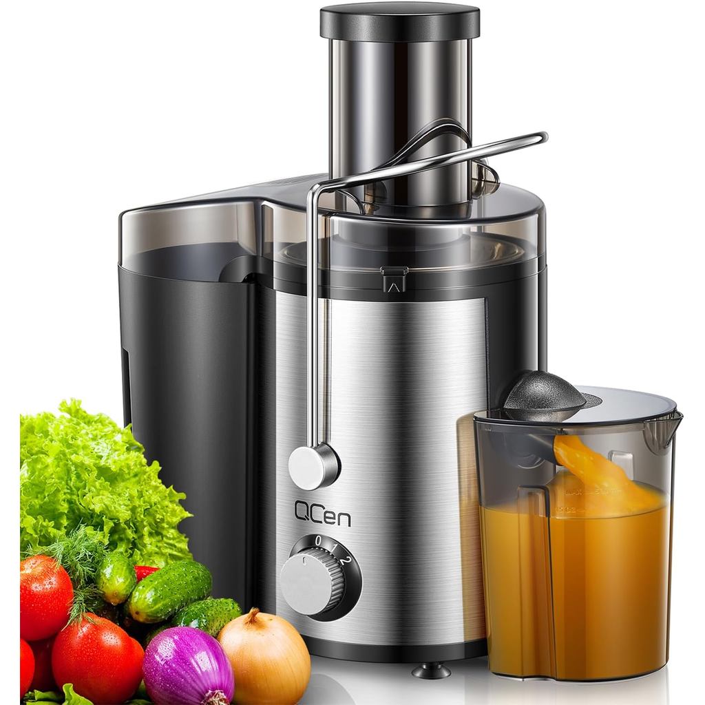 Qcen - Mesin Pemeras Buah, Mesin Pemeras Buah Jenis Sentrifugal 800W, dilengkapi dengan saluran masuk makanan selebar 3 inci, sesuai untuk buah-buahan dan sayur-sayuran, mudah dibersihkan, diperbuat daripada keluli tahan karat, bebas BPA (warna hitam)