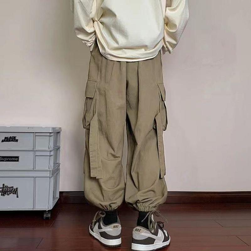 美式工装裤男夏季宽松大码抽绳束脚裤复古潮牌高街运动休闲长裤子202604011 American-style work pants for men, summer loose fit, large size, drawstring jogger pants, vintage trendy high street sports casual long pants 202604011